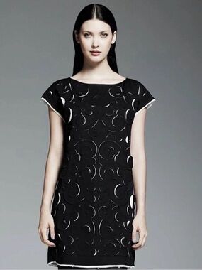 Catherine Malandrino for DesigNation Black Spiral Cutout Shift Dress Large